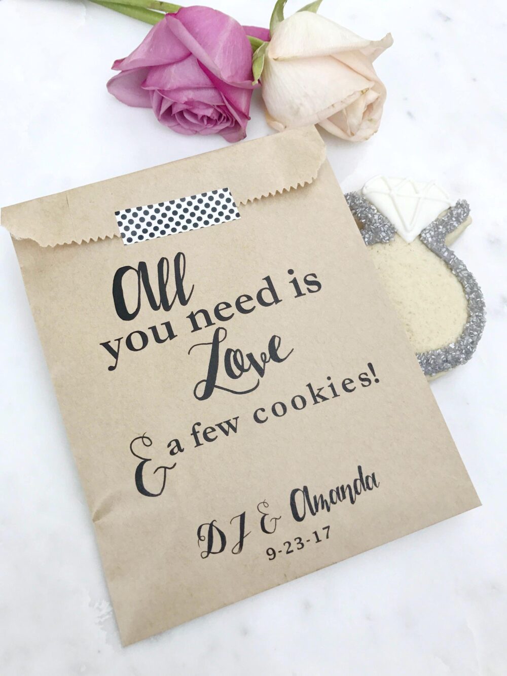 Wedding Favor Bags - Personalized "All You Need Is Love & A Few Cookies" Kraft Treat For Reception & Dessert Table