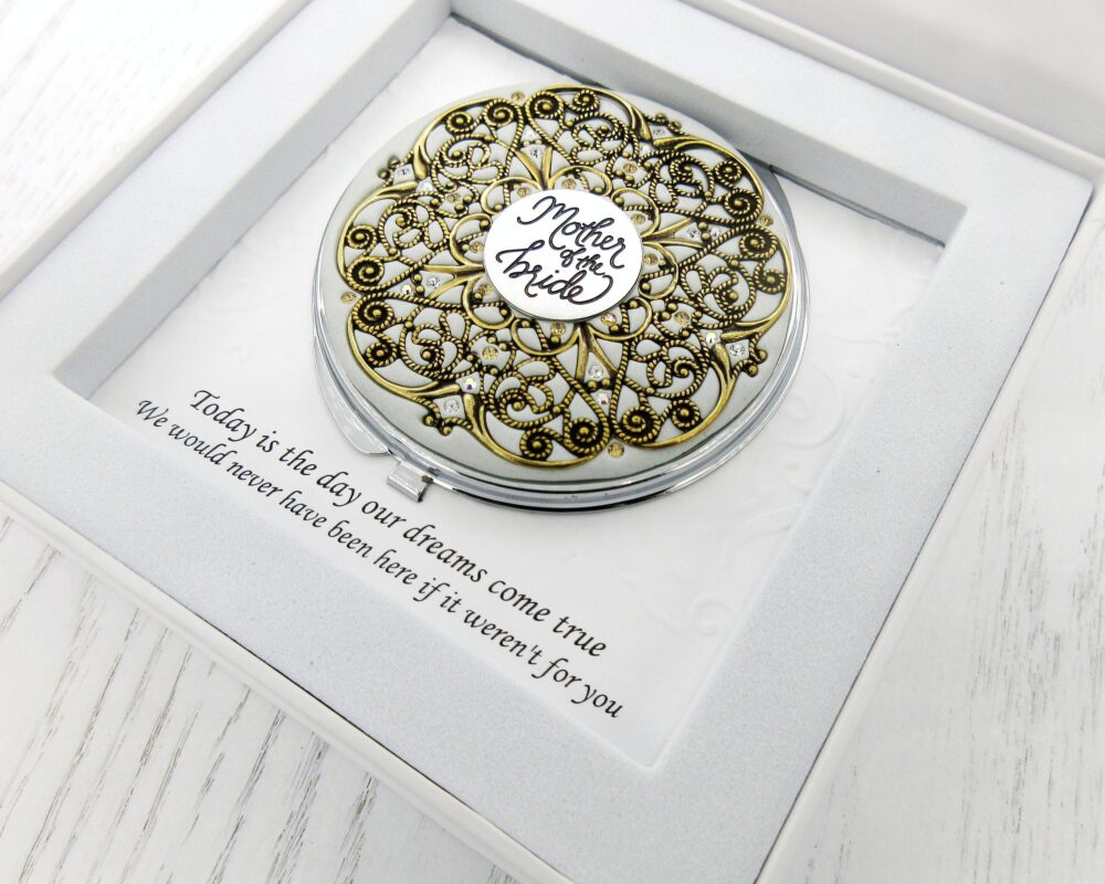 Vintage Mother Of The Bride Compact Mirror, Real Crystals, Custom Color