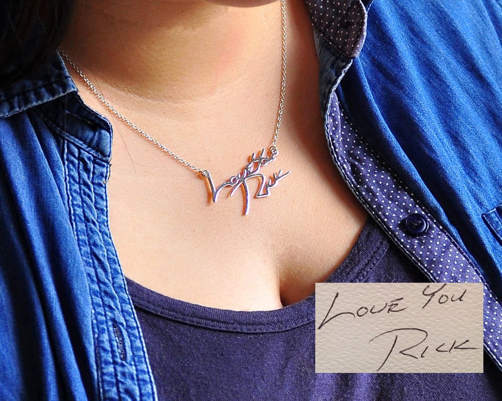sterling Signature Necklace, Custom Hand Written Name Necklace, Personalized Handwriting Necklace, Words Necklace, Memorial Jewelry, Mom Gift
