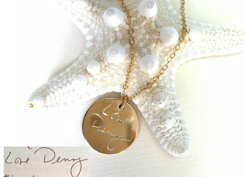 Handwriting Jewelry/Custom Necklace - Personalized Disc Signature Necklace Round Pendant Actual Handwriting