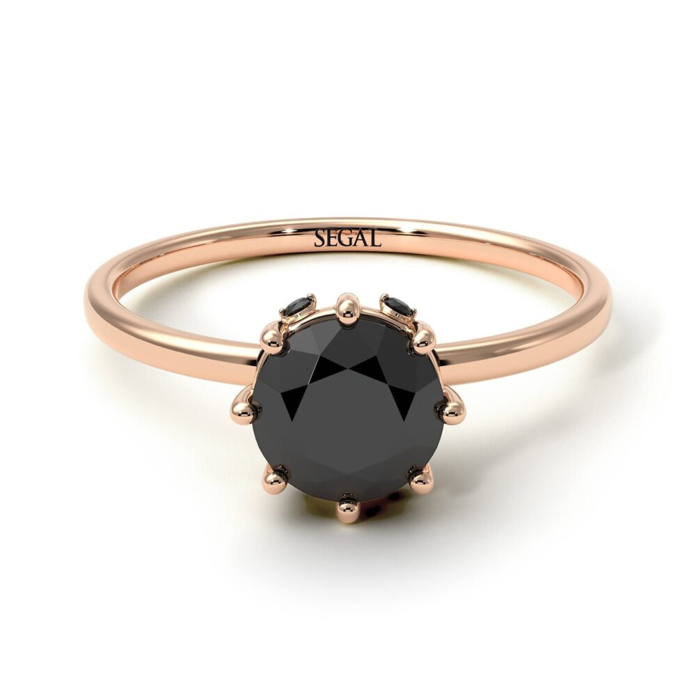 Classic Black Diamond Engagement Ring Rose Gold 14K-18K Stones Hidden Promise For Her - Elliana