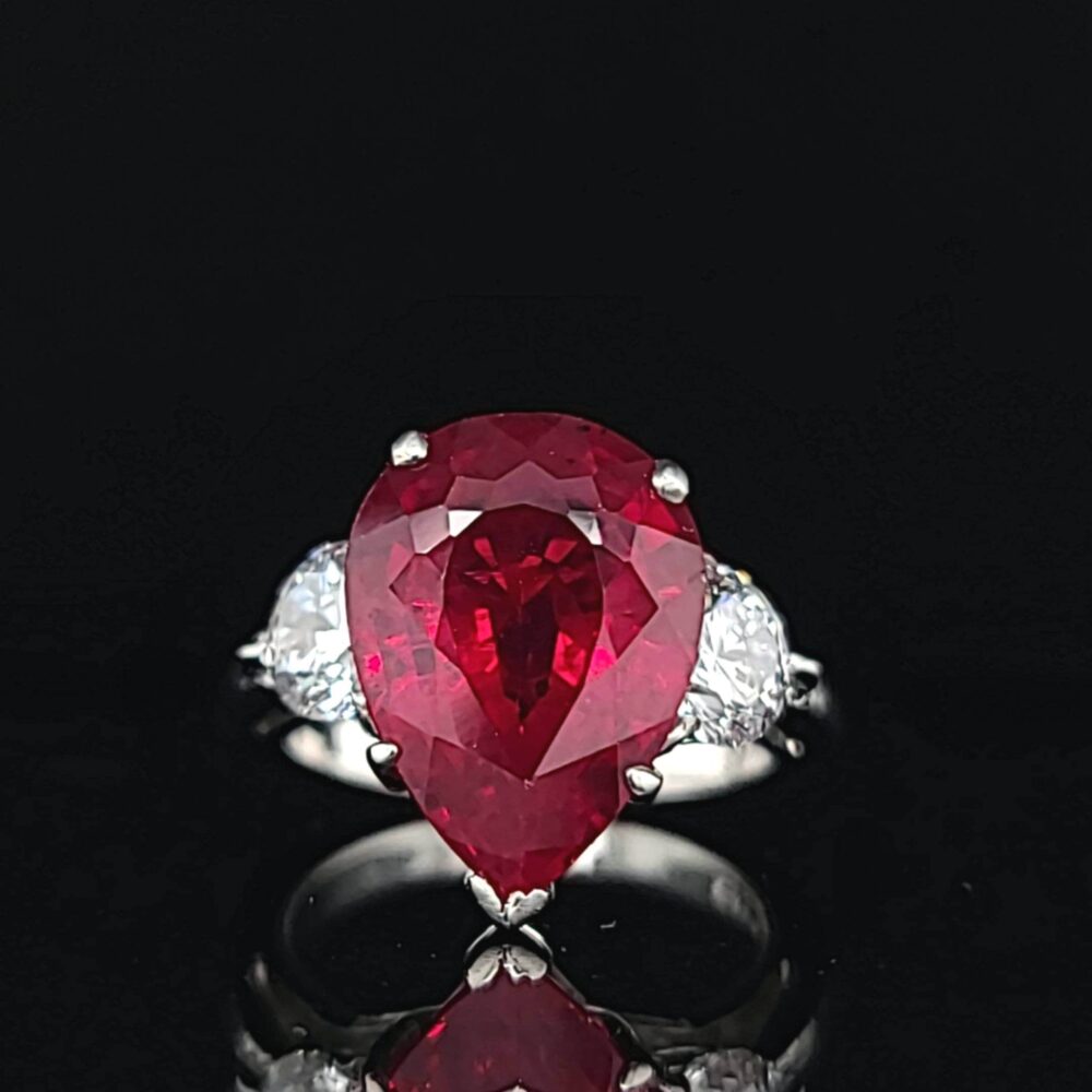 Platinum Vintage Engagement Ring 6.53Ct.gem Ruby Pear Shape Circ 1950's