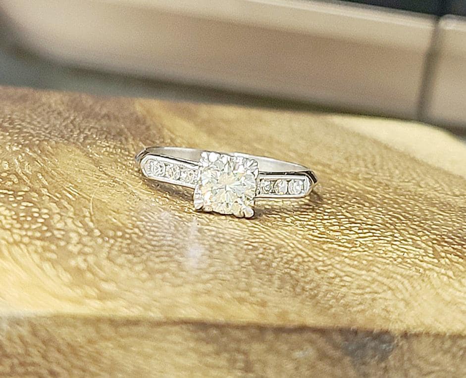 Platinum Vintage Engagement Ring Natural Round Cut 0.72Ct. Diamond Circ 1930's