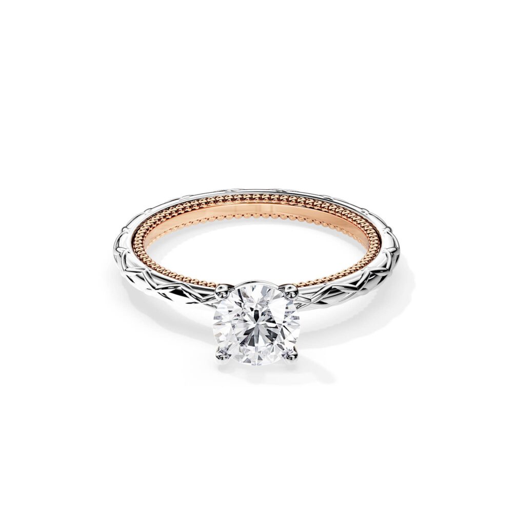 1 Carat Moissanite Vintage Engagement Ring/Two Tone Solitaire Milgrains Antique Toned