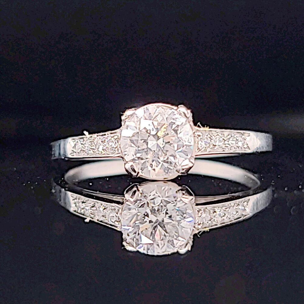 1.05Ct Platinum Vintage Engagement Ring Round Cut Natural Diamond I1-H Circ 1940's