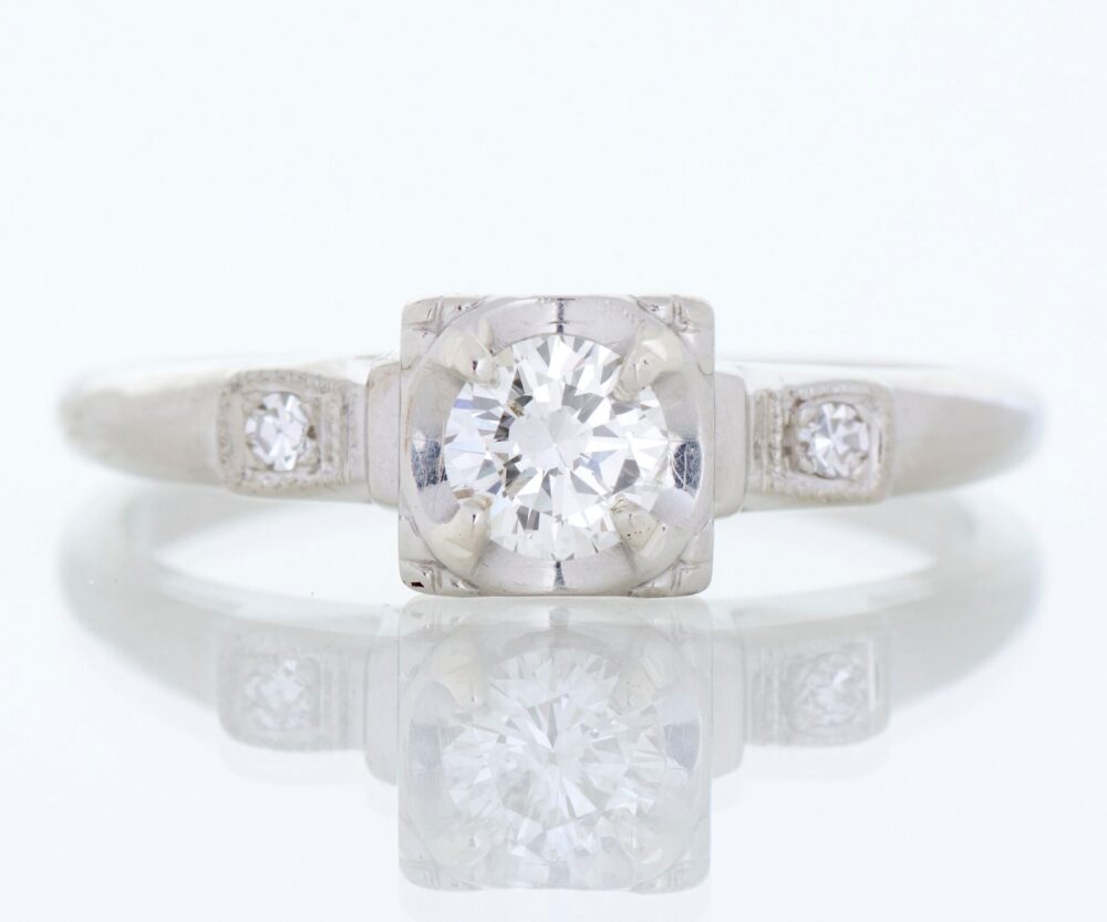 Vintage Engagement Ring - 1950's 14K White Gold Diamond
