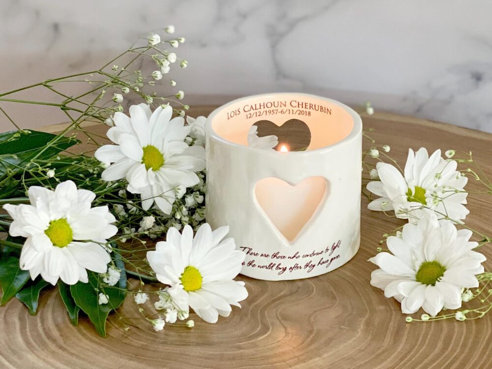 Sympathy Gift, Memorial Heart Candle, Remembrance Votive - Personalized with Name & Date continue To Light Up The World