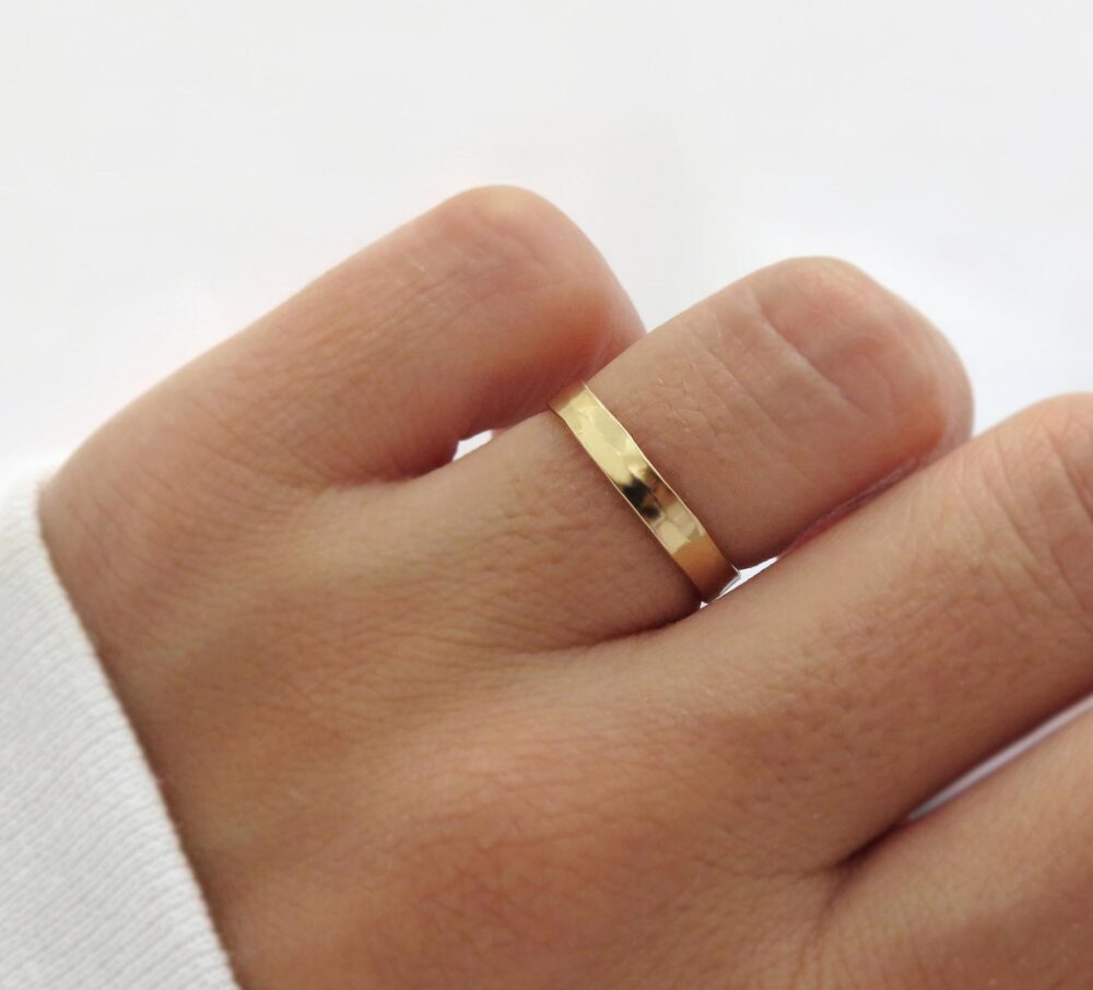 Gold Filled Ring, Thick Stacking Simple 14K Hammered Band, Stack Ring