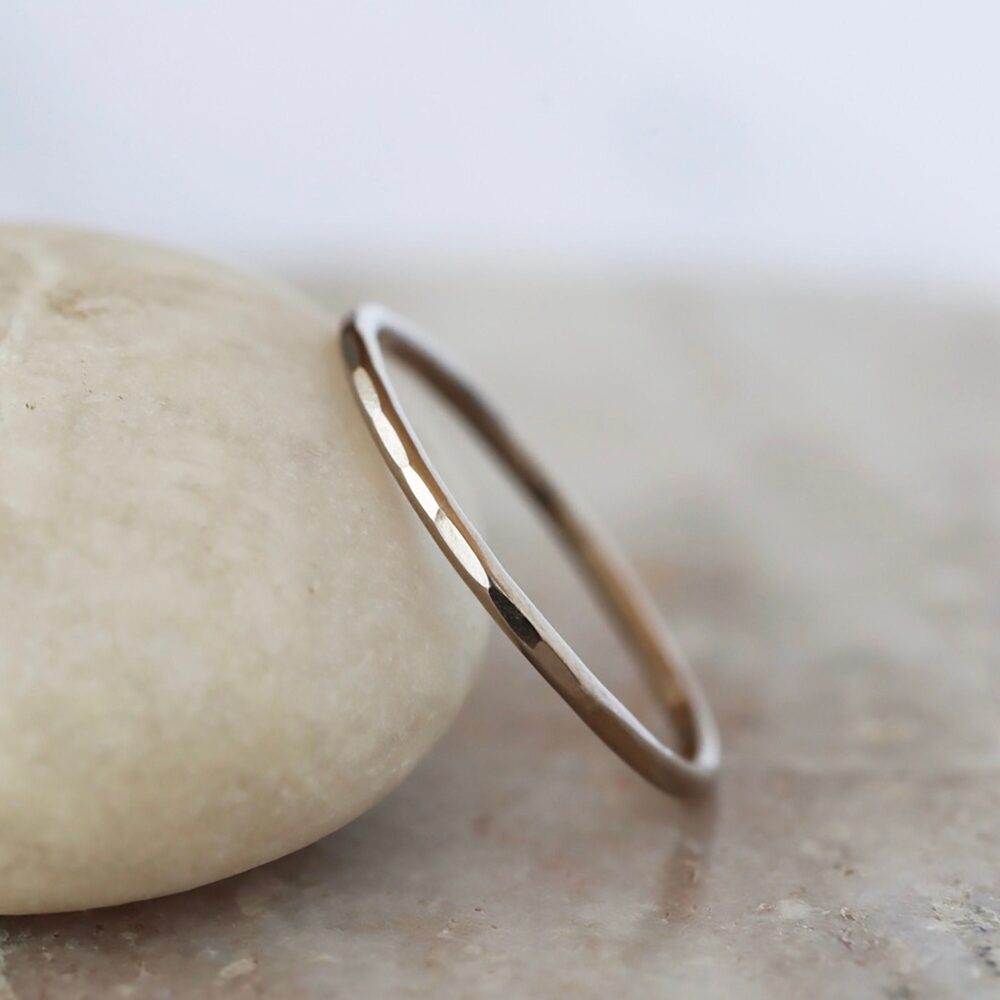 Slim Gold Wedding Ring, Faceted 14K Or 18K Palladium White Gold, Hammered Band For Her, Nickel Free Ring
