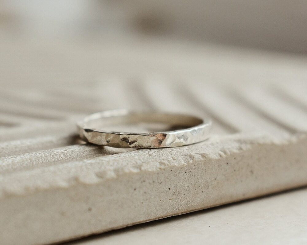 925 Sterling Silver Hammered Band Ring, Chunky Stacker Thick Band, Wedding Textured Minimal Ring