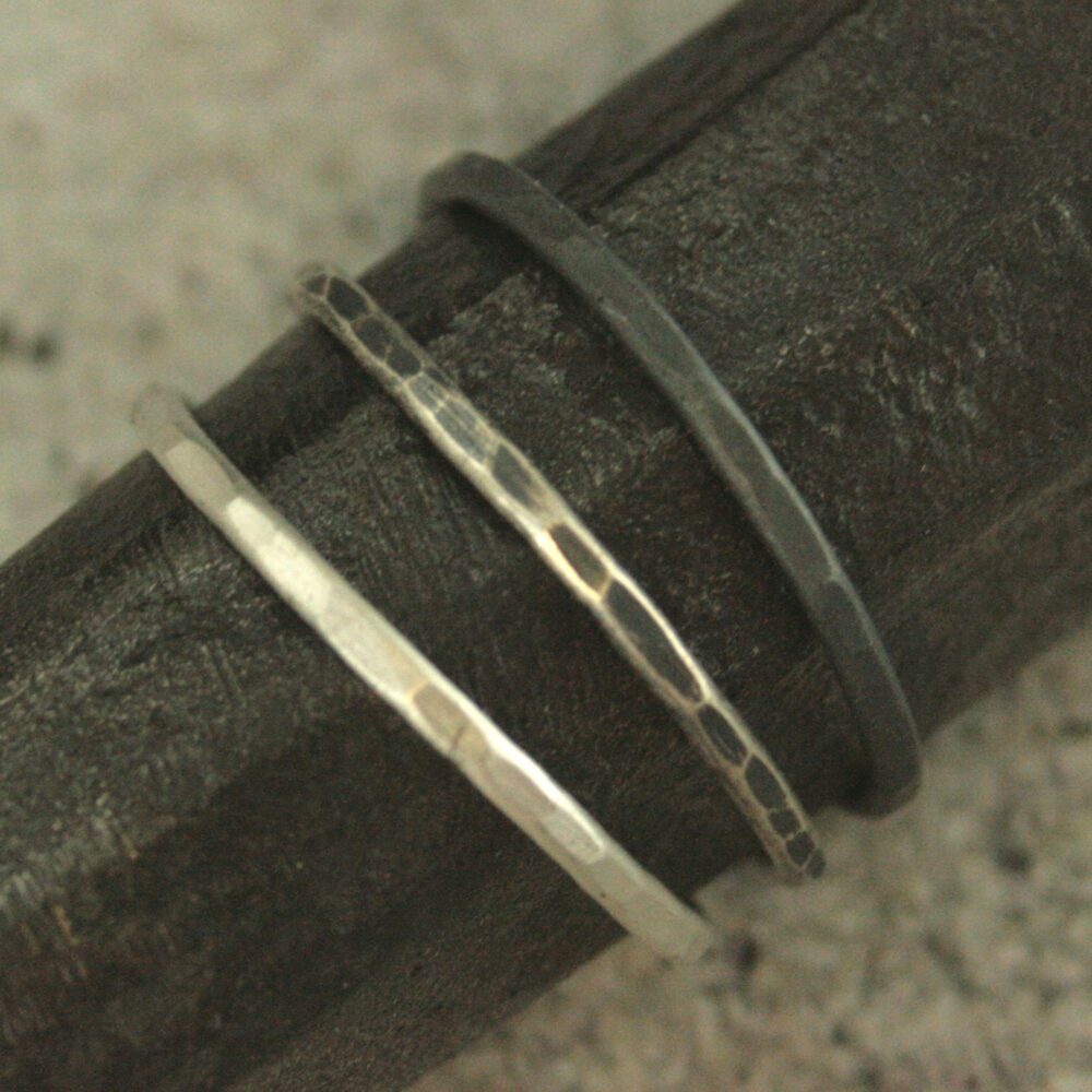 Silver Thin Hammered Band 16 Gauge Full Round Sterling Ring One Choice Of Finish Handmade To Order Rustic Stacking
