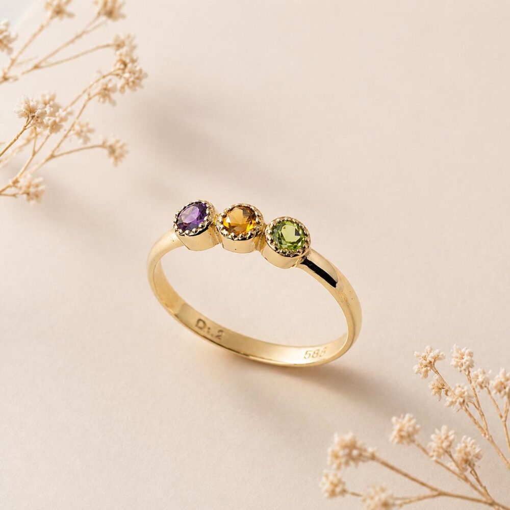 14K Gold Family Birthstone Ring - Personalized Mother's