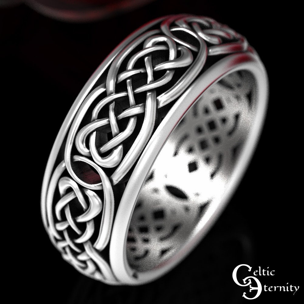 Modern Celtic Wedding Band, Mens Silver Ring, Sterling 1583