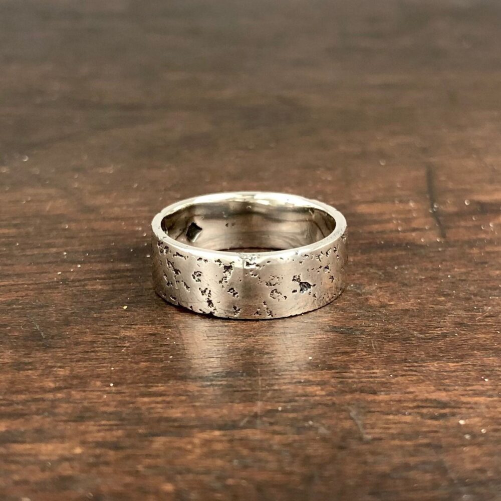Flat Band, Rustic Wedding Textured Sterling Silver Ring, Organic Men's Matt Finish