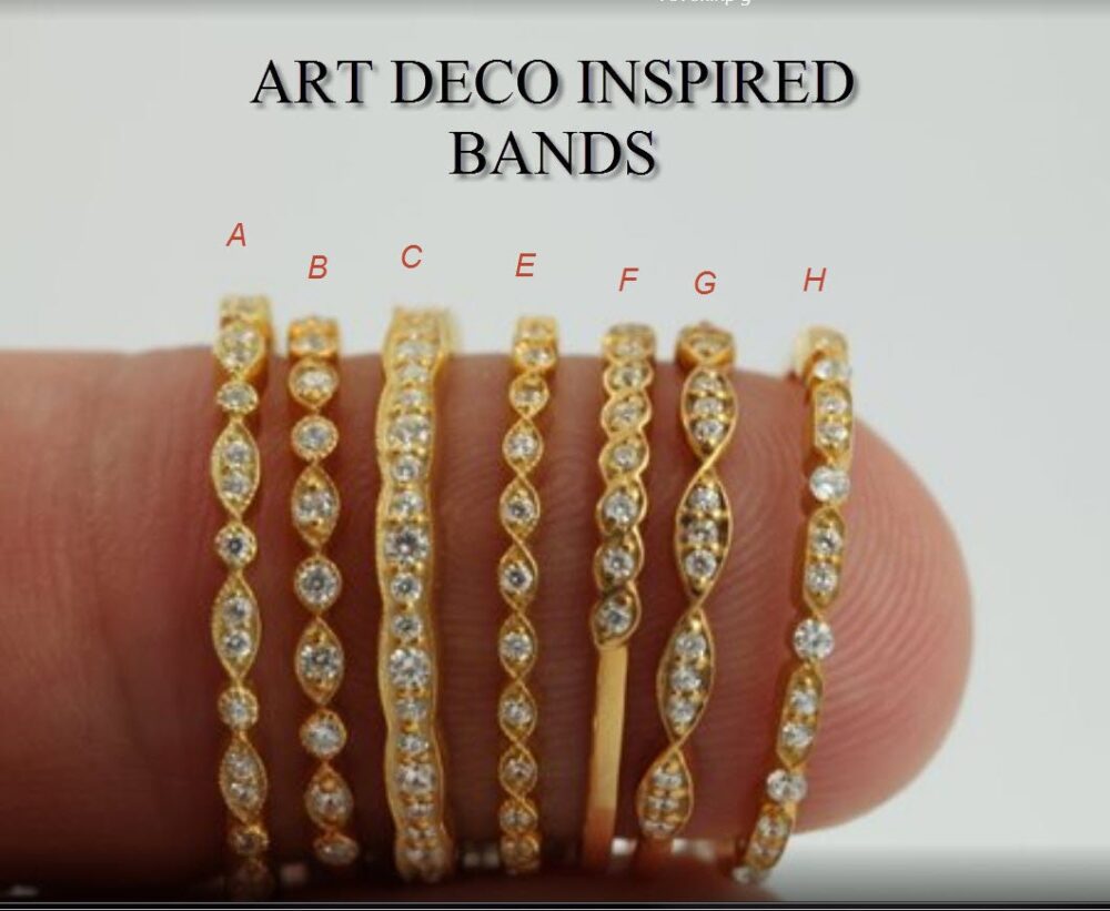 Art Deco Vintage Wedding Band/Round & Marquise Half Eternity Stackable in Sterling Silver