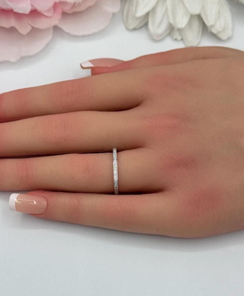 Art Deco Cz Sterling Silver Wedding Band, 1.7mm Square