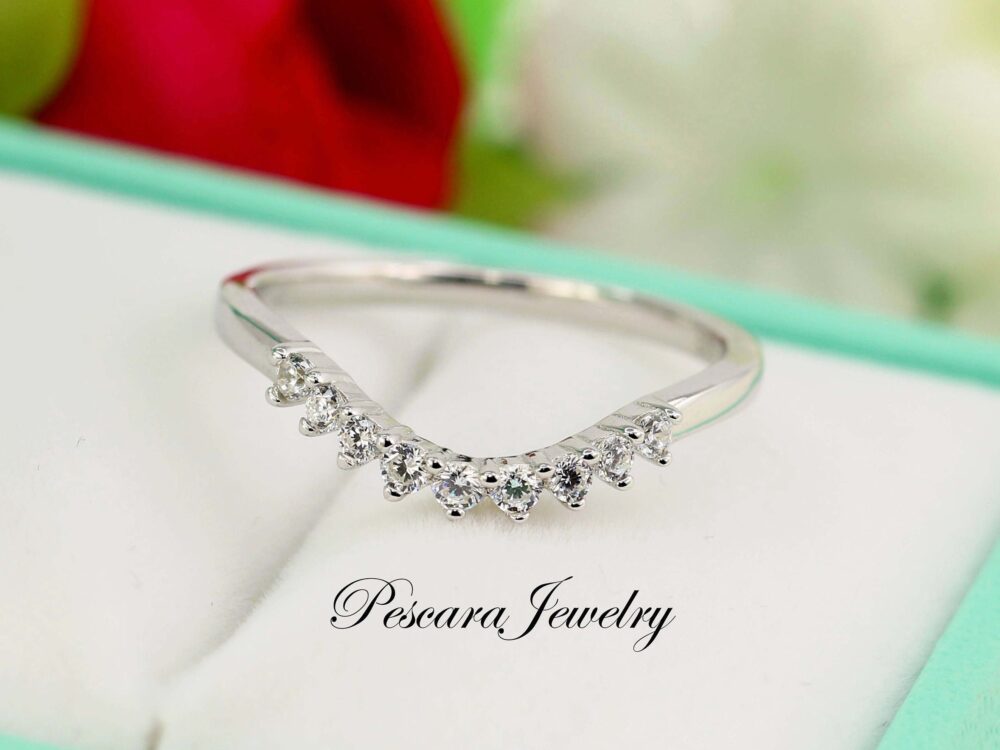 Curve Wedding Band, Sterling Silver Cz Curve Matching Cubic Zirconia Ring