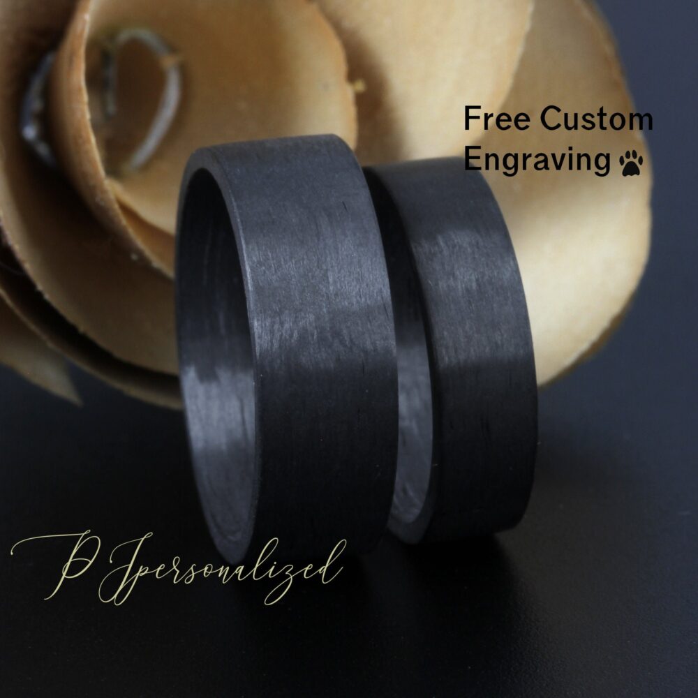 Carbon Fiber Wedding Band Lightweight, 8mm 6mm, Durable His & Hers Custom Engraving