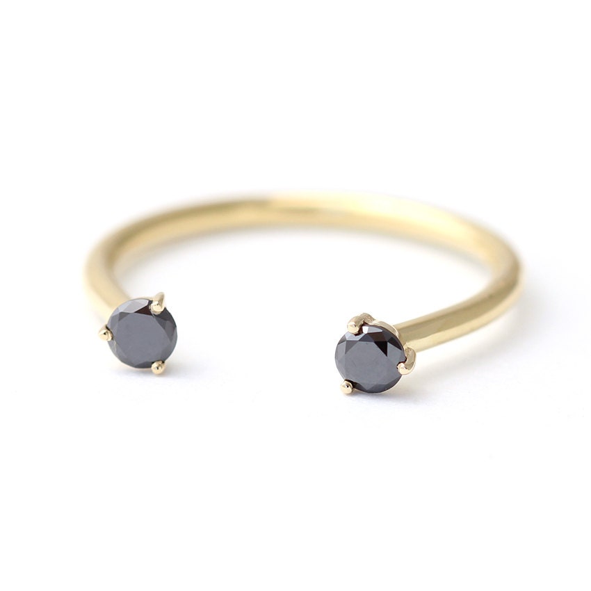 Black Diamond Horseshoe Ring 18K Gold Open Cuff Ring