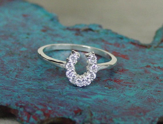 Cz Horseshoe Ring Handcrafted Sterling Silver Equestrian Jewelry