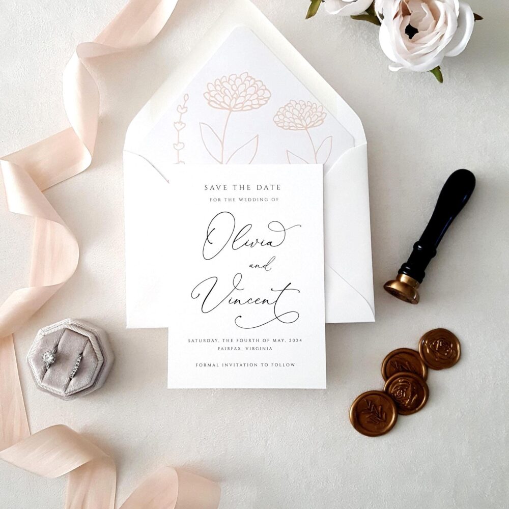 Botanical Save The Date Cards, Elegant Peach Wedding Stationery | 4.25 X 6"