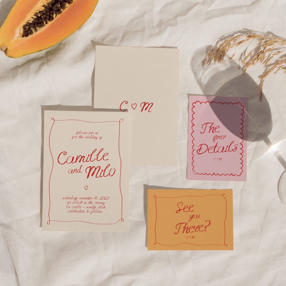 Hand-Written Wedding Invite | Vintage Invitation Unique Colorful Invitations Modern