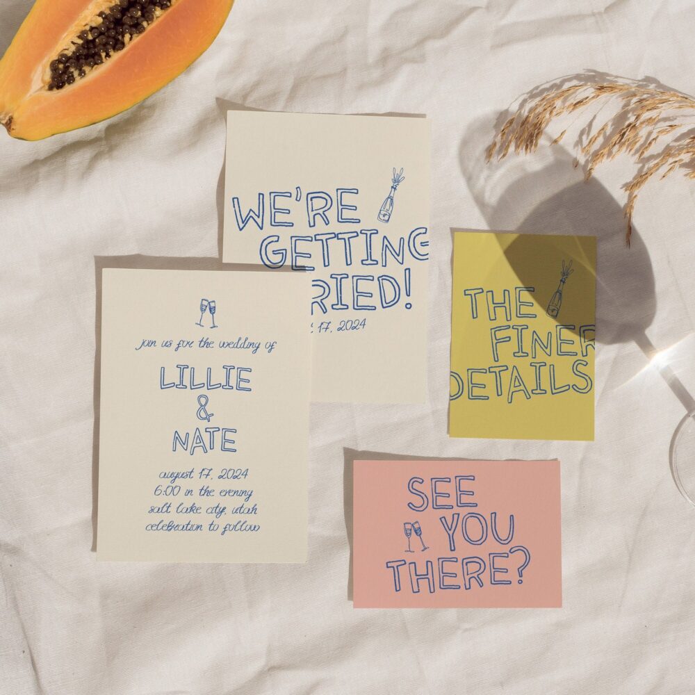 Hand-Written Wedding Invite | Vintage Invitation Unique Colorful Invitations Modern