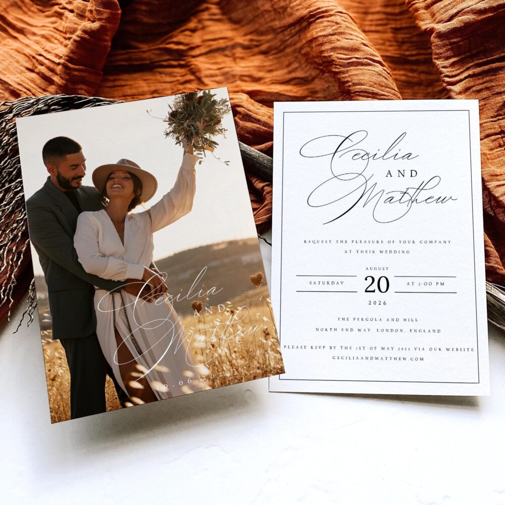 Modern Photo Wedding Invitation, Elegant Minimalist Invite, Free Envelopes - Ccl