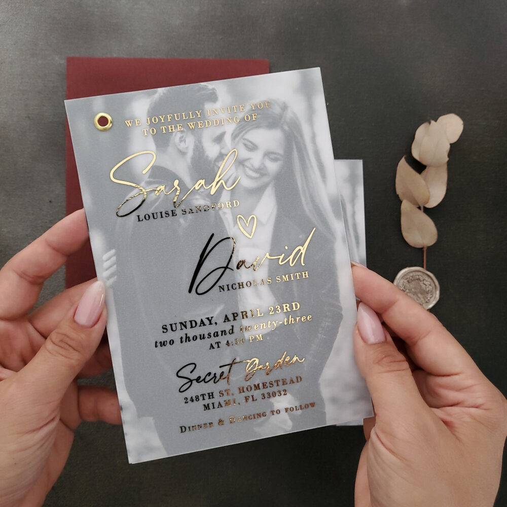 Elegant Wedding Invitations With Gold Foil & Photo Overlay Personalized Romantic Invite
