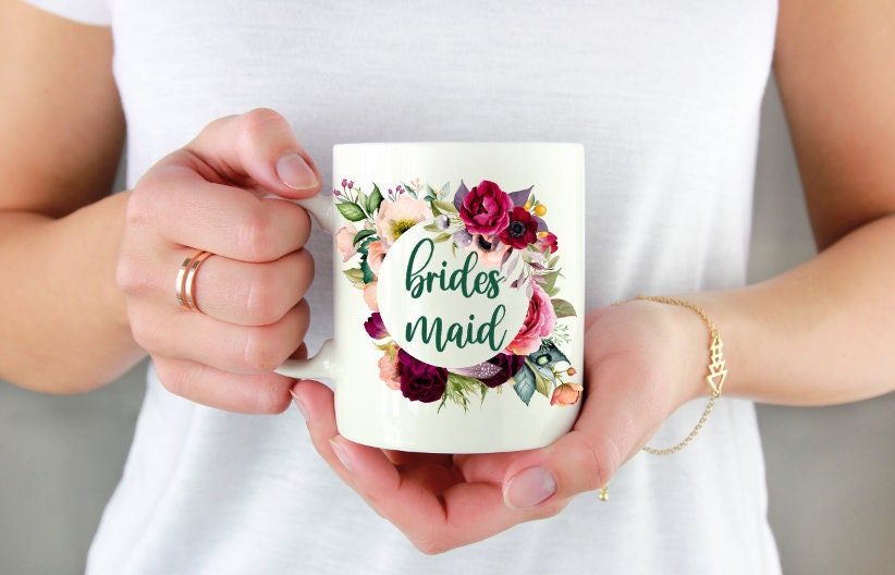 Personalized Bridesmaid Coffee Mug - Floral Wedding Proposal Gift