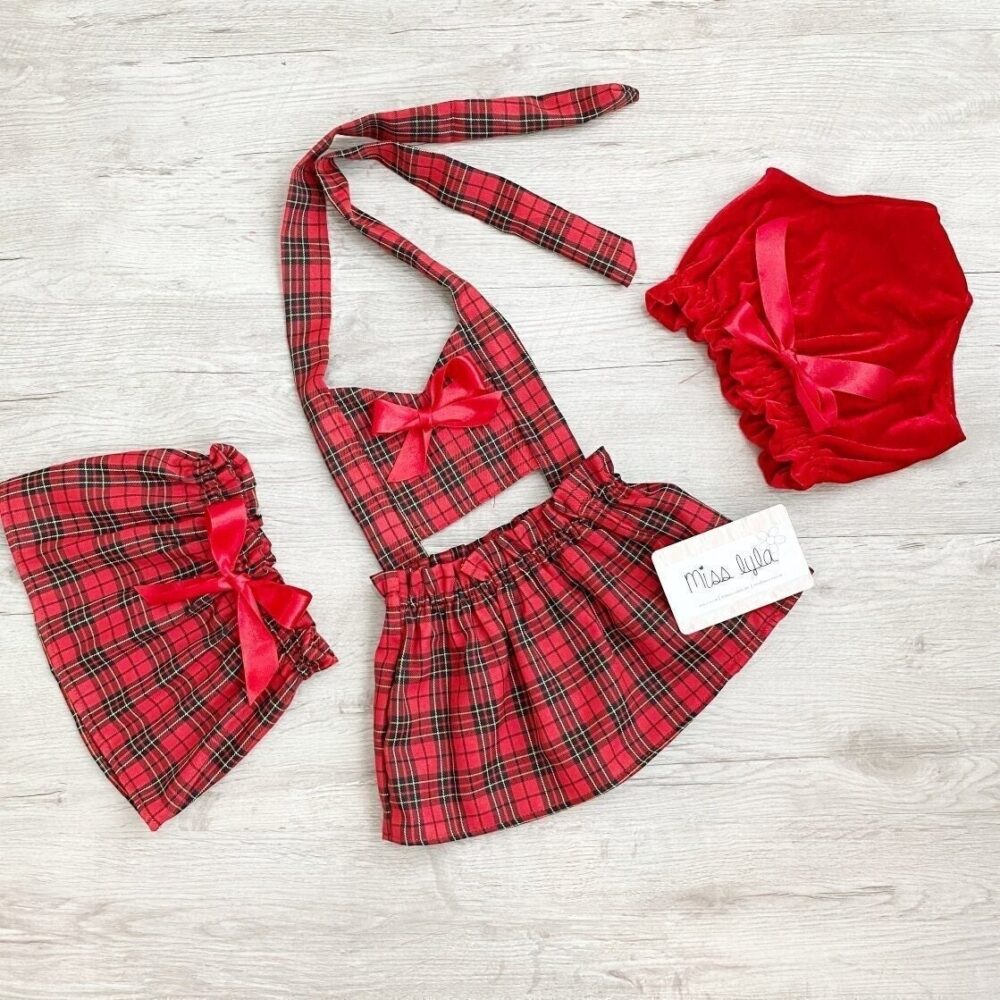 Christmas Plaid Pinafore Dress, Baby Bummies, Velvet Girl Outfit, Holiday Clothes, Festive Toddler Outfit