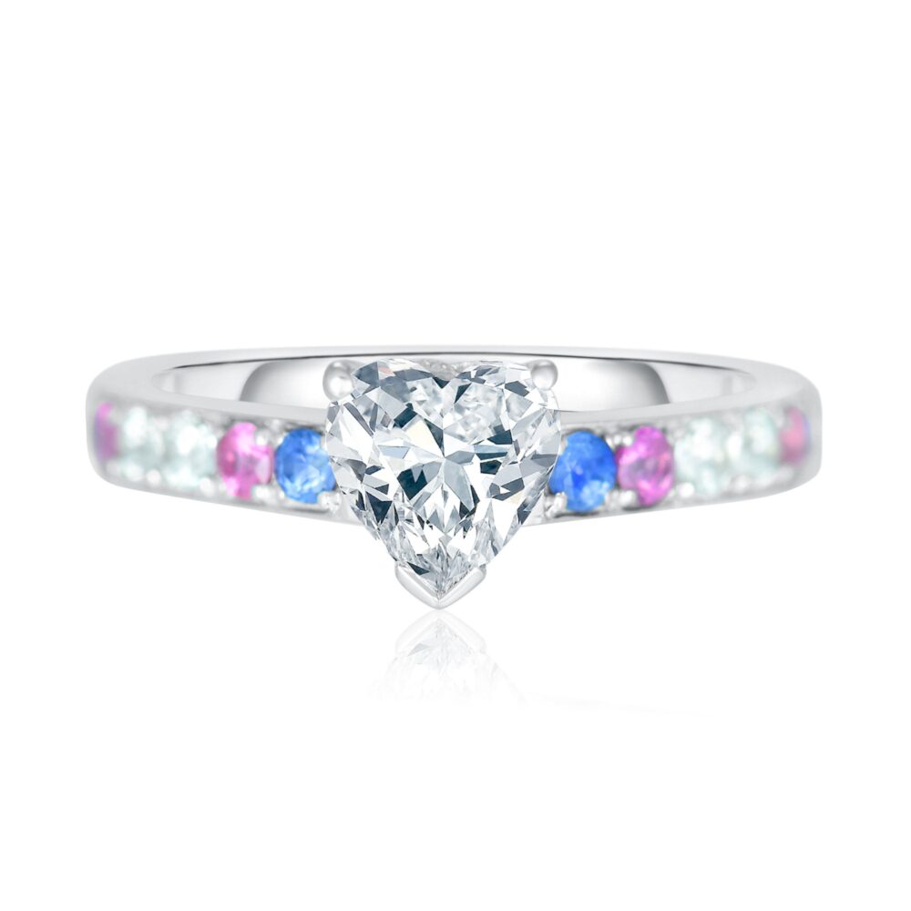 Light Blue Pink Sapphire Heart Ring 14K White Gold | Modern Alternative Engagement & Promise R2094Tr-Wg