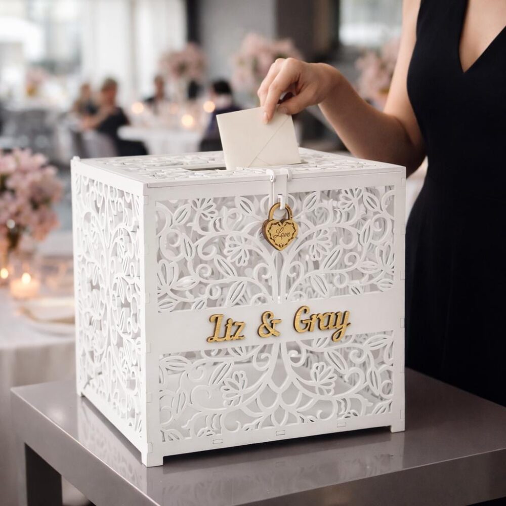 Wedding Card Box With Slot Modern White Lace Envelopes Design