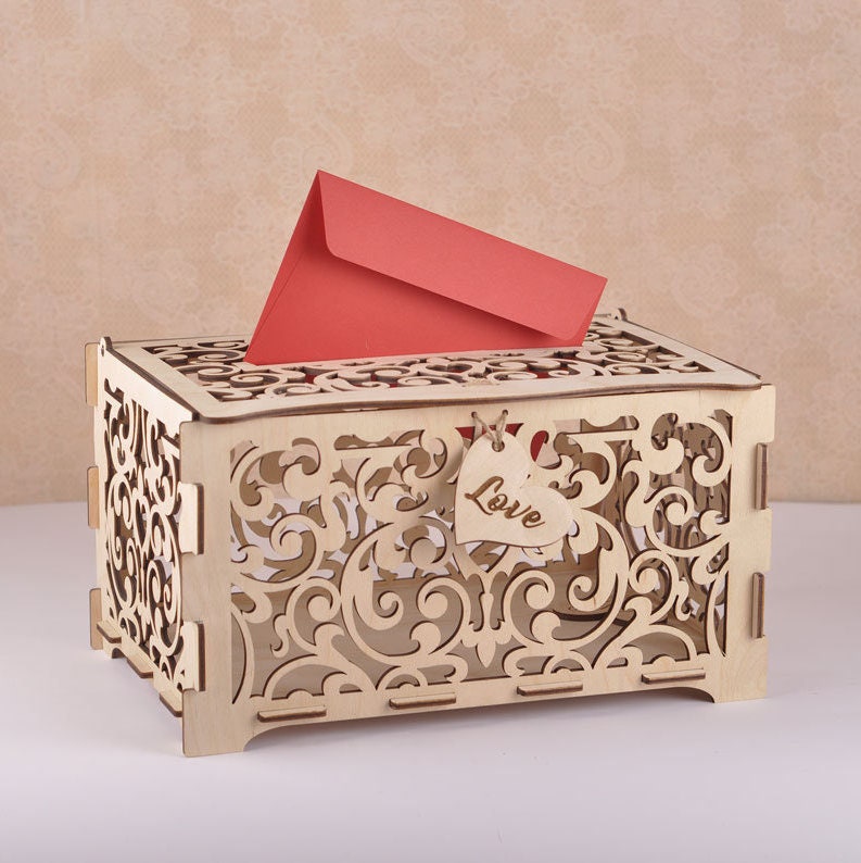 Rustic Wooden Wedding Card Box With Lace Detail