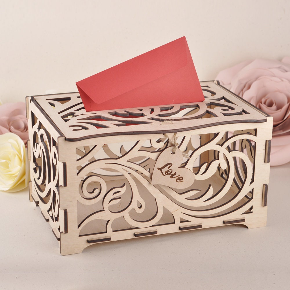 Rustic Wooden Wedding Card Box With Lace Detail
