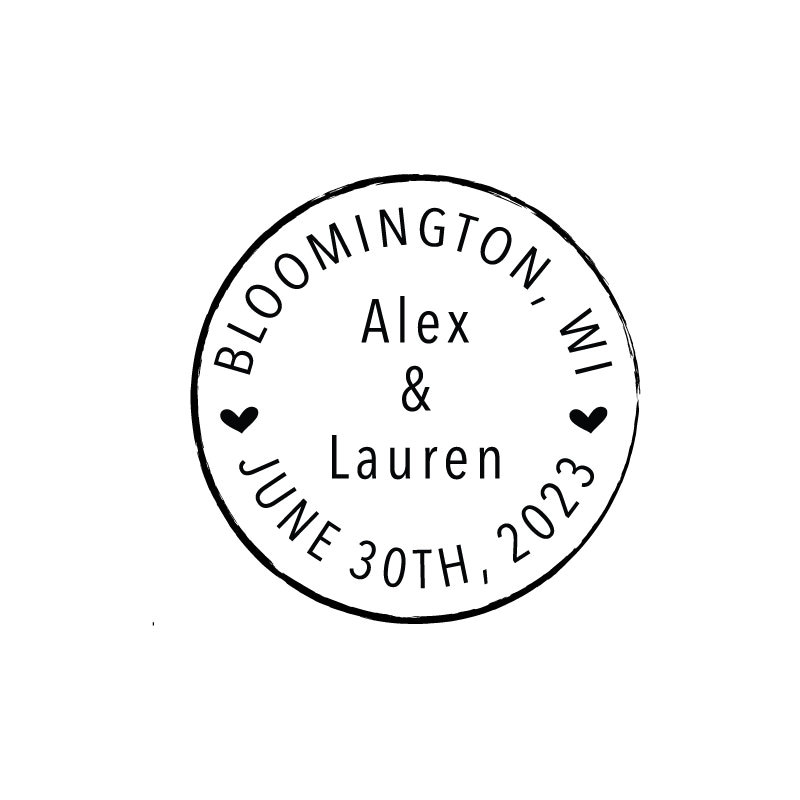Circle Postage Postal Wedding Date Heart Rubber Stamp Or Self Inking Housewarming Favor Bag Fun Party Event