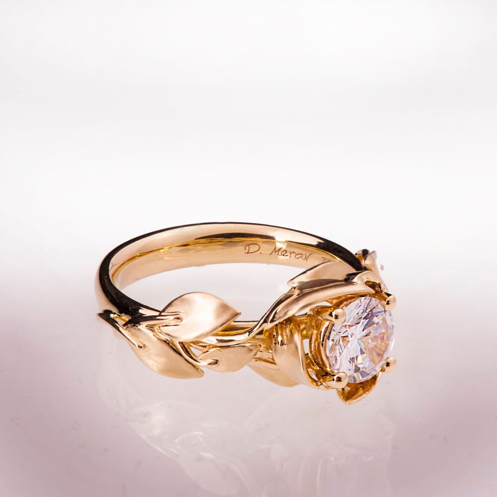 Leaves Engagement Ring No. 7, 14K Rose Gold & Moissanite Engagement Ring, Leaf Forever One Moissanite, Moissanite Ring