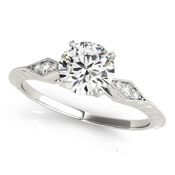 White Gold Diamond Cluster Engagement Ring, Round Side Cluster Ring, Simple Engagement Moissanite Rings, Wedding Rings