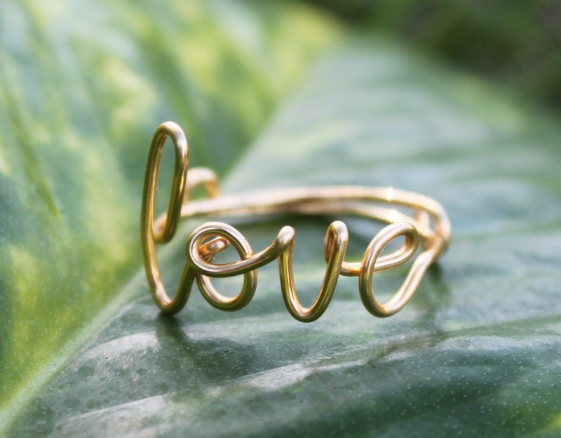 Gold Wire Love Ring - Adjustable Band Dainty Ring, Conversation