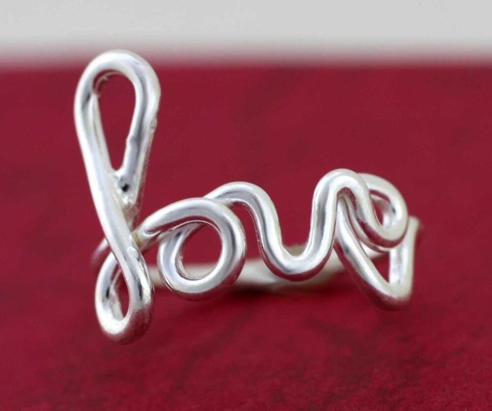 sterling Silver Love Ring, Solid Valentines Gift, Girlfriend Scrip, Wire Ring