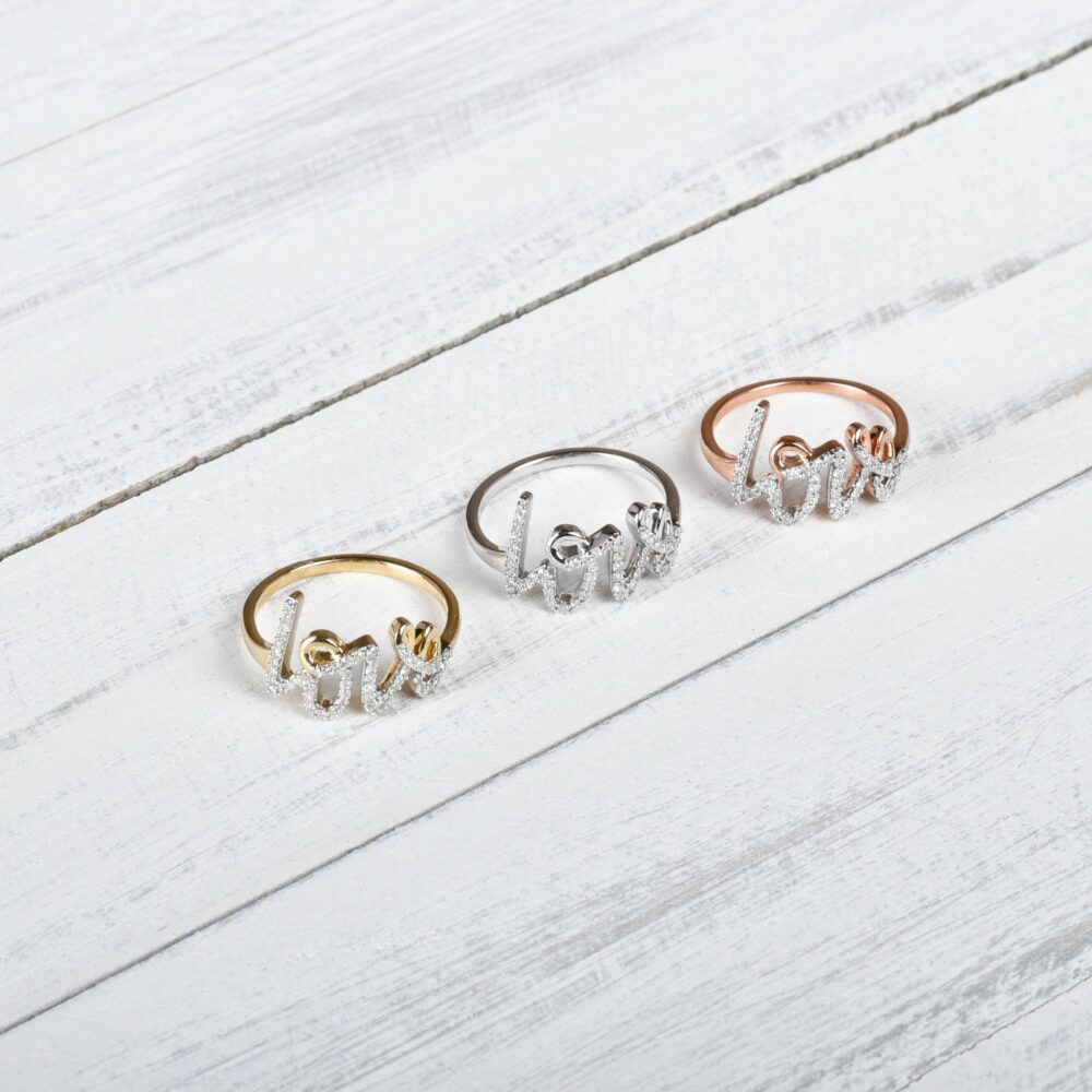 Diamond Gold Love Ring, Solid With Natural Rose Bridesmaid Gift, Wedding Gifts
