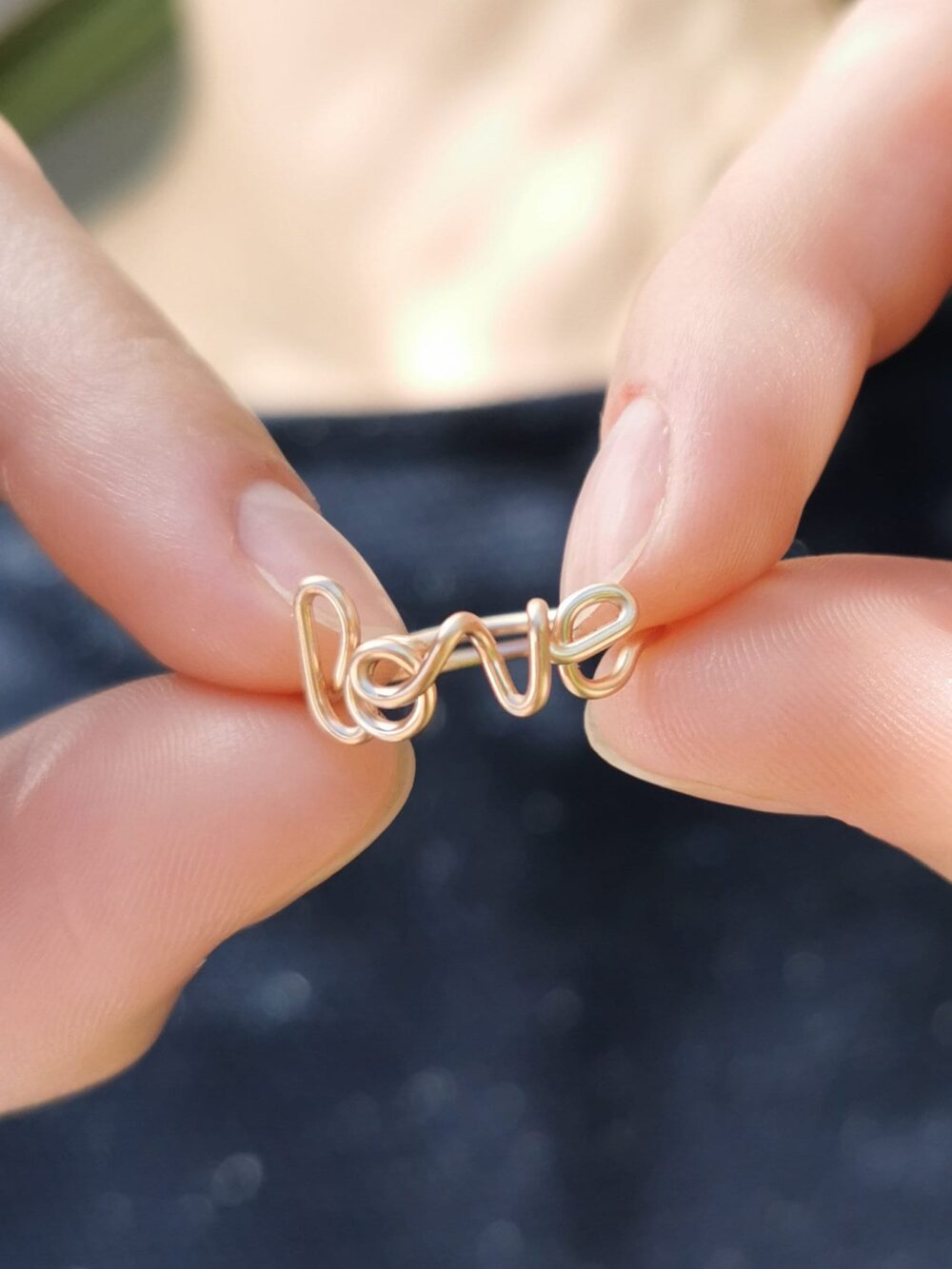 Love Ring Gold - Handmade Adjustable Ring, Jewelry Gift For Women