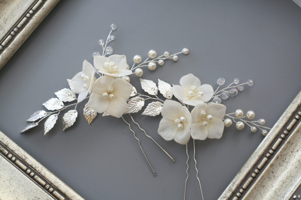 Hydrangea Wedding Hair Pins Pearl Flower Bridal Accessory