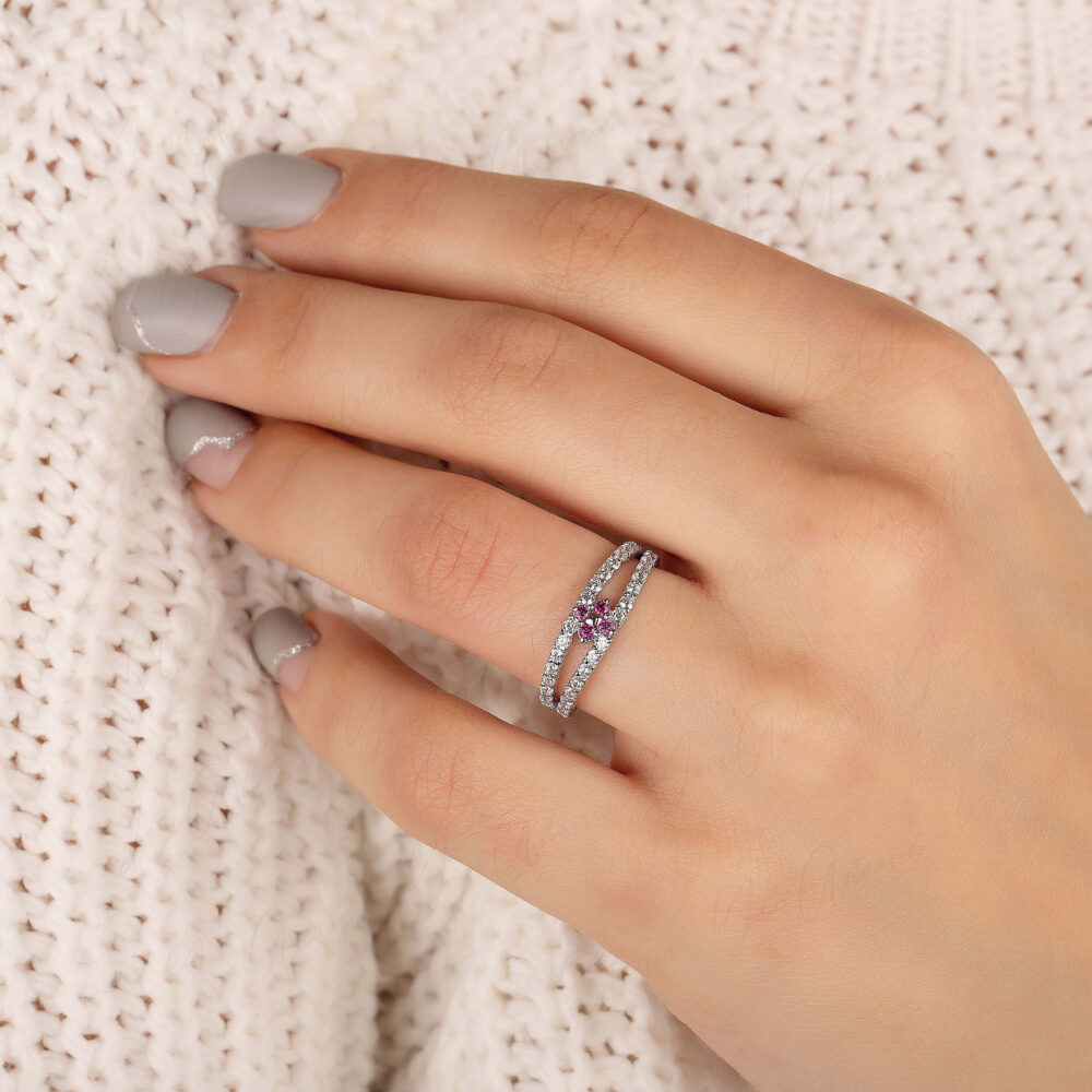 Unique Ruby Wedding Band Sterling Silver, Art Deco Stacking Band, Ruby Engagement Ring, Promise Ring