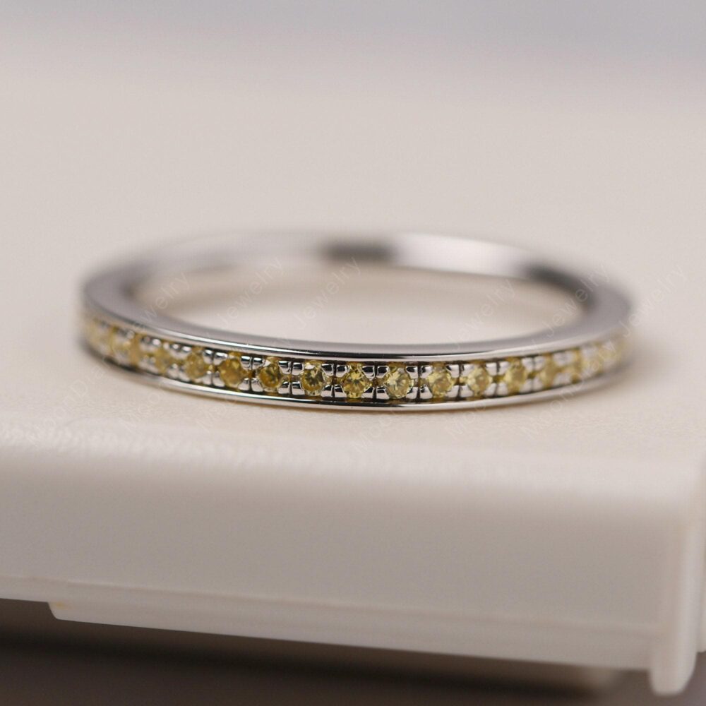 Simple Citrine Wedding Bands Stacking Ring Round Cut November Birthstone Eternity Stackable