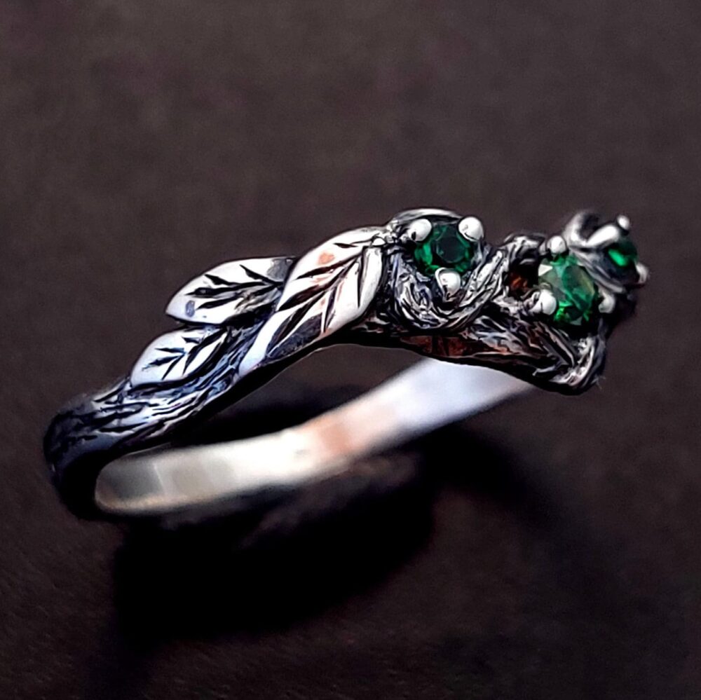 Chevron Tree Bark Wedding Band Nature-Inspired Sterling Silver Ring, Gemstones | Stackable Style, Womens Dainty Fit, Customizable