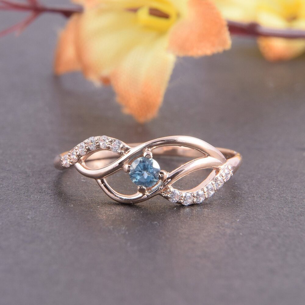 Gold Promise Ring, Multistone Topaz Ring Gold, Dainty Minimalist Tiny Women Promise For Her