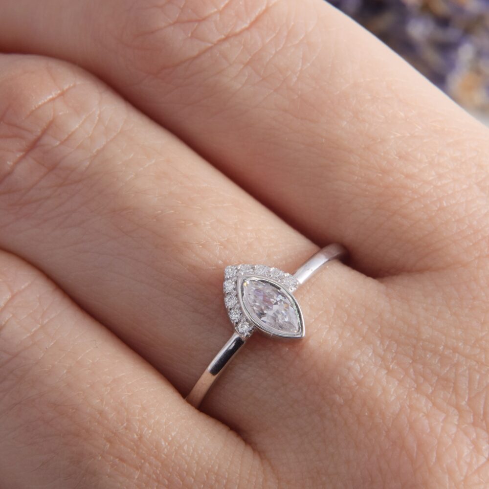 Unique 925 Sterling Silver Bezel Cut Art Deco Promise Ring For Her, Womens Antique Ring, White Cz Marquise Small & Dainty