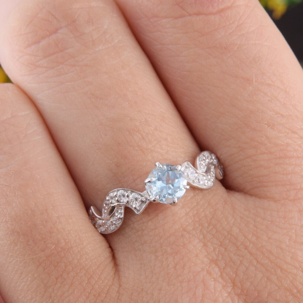 925 Sterling Silver Art Deco Blue Topaz Promise Ring, Unique Antique Ring For Her, Womens Victorian Her