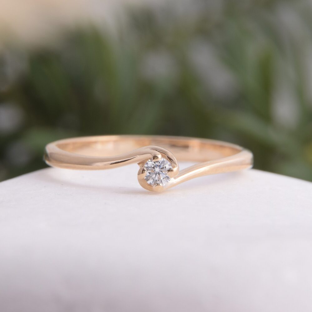 Dainty & Simple 14K Yellow Gold Diamond Promise Ring For Her, Small Minimalist Engagement Ring, Moissanite Womens